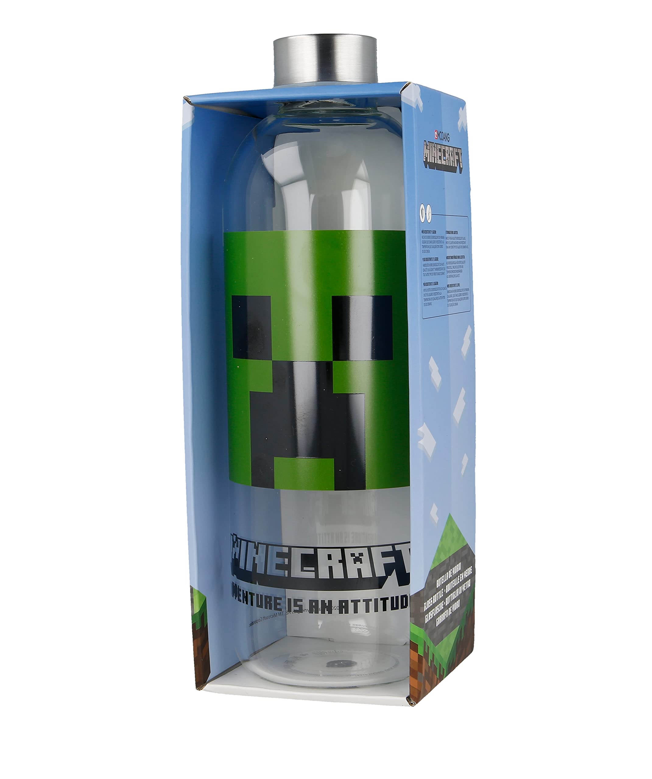 Stor8412497004454vidrio Botella, 1030 Ml Capacidad, Minecraft Stor8412497004454vidrio Botella, 1030 Ml Capacidad, Minecraft